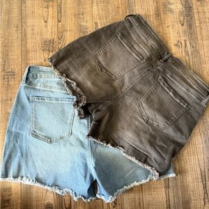 Frayed Hem Denim Shorts Set